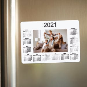 Photo calendar magnet on fridge