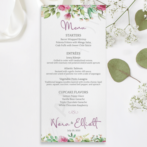 Peony Bliss Menu