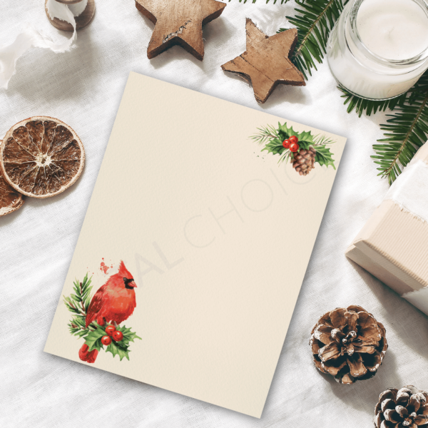 Pinecone Cardinal Holiday Letterhead