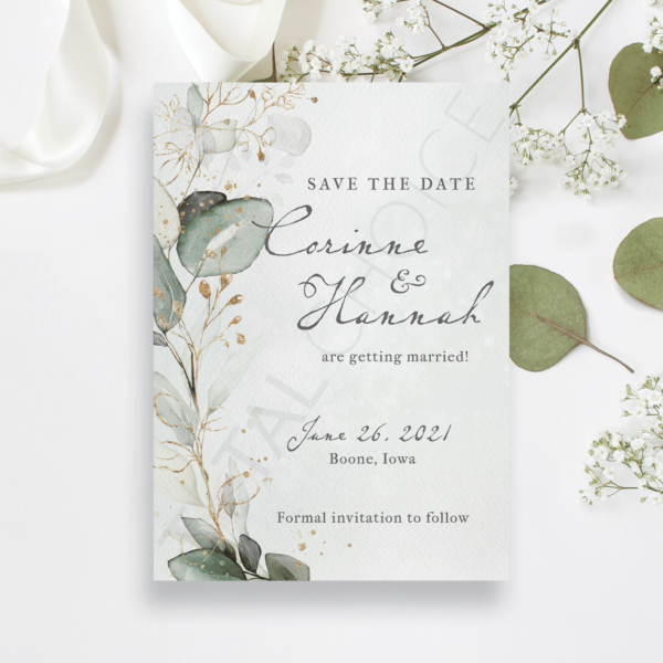 Golden Eucalyptus Wreath Save the Date