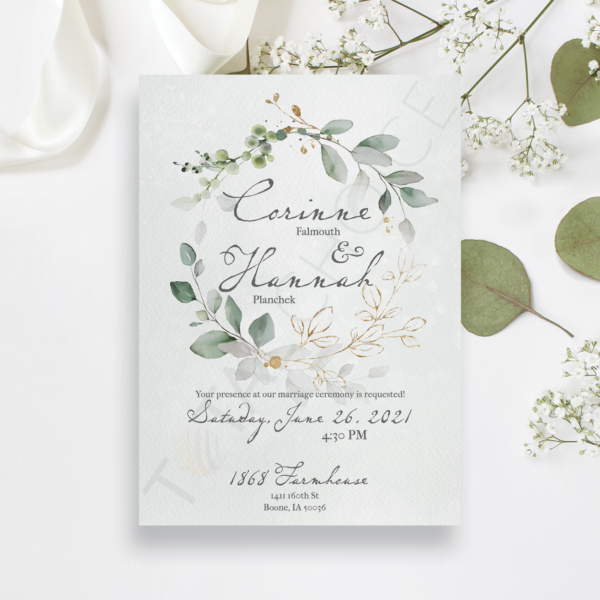 Golden Eucalyptus Wreath Invitation