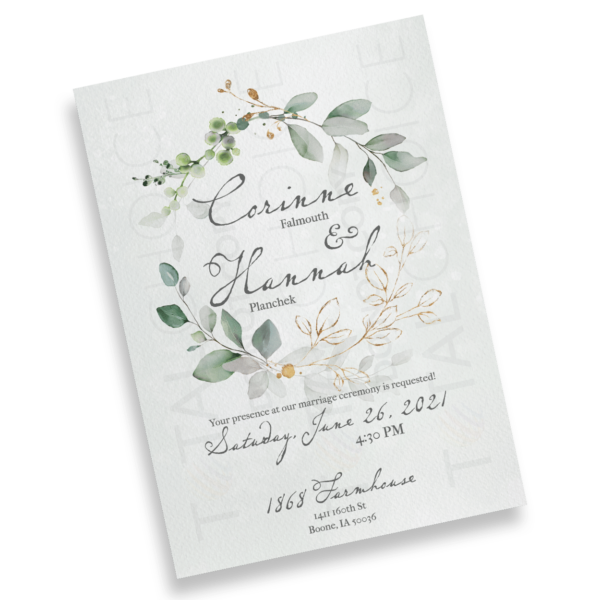 Golden Eucalyptus Wreath Invitation - Image 2