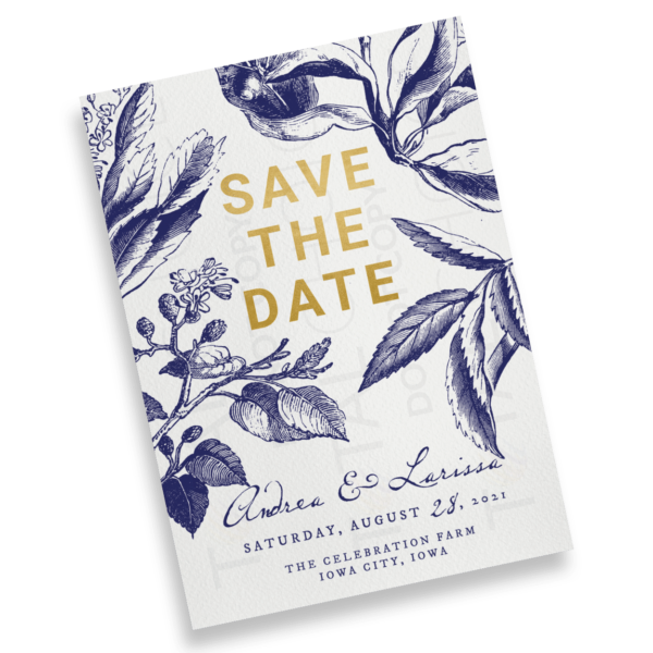Gold and Navy Floral Save the Date - Image 2