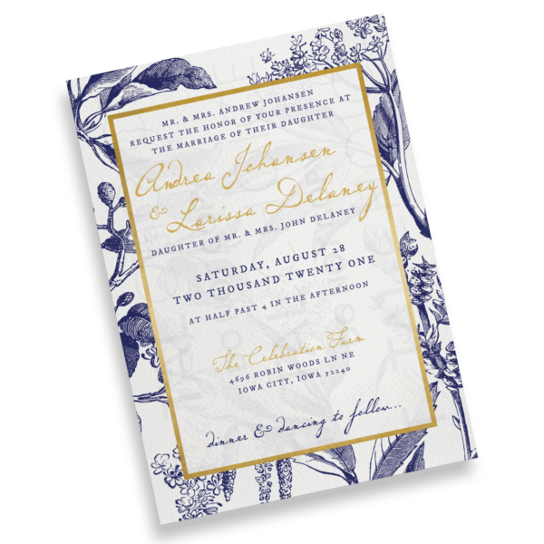 Gold and Navy Floral Invitation - Image 2