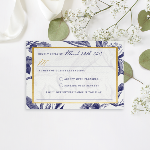 Gold and Navy Floral RSVP