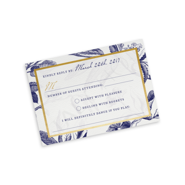 Gold and Navy Floral RSVP - Image 2