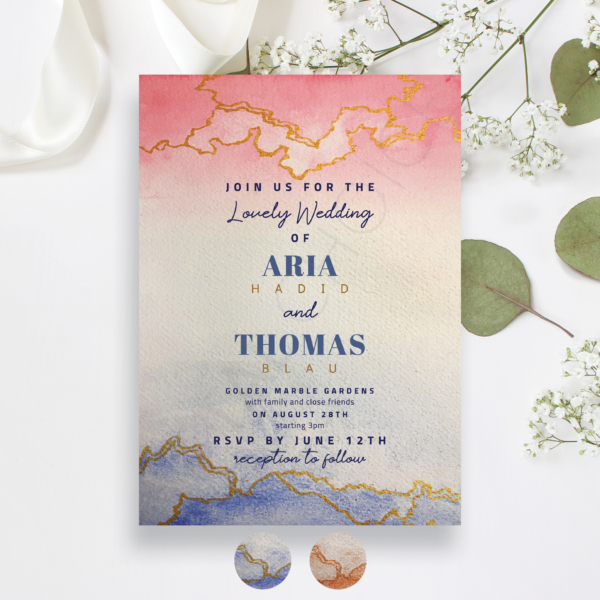 Golden Marble Watercolor Invitation
