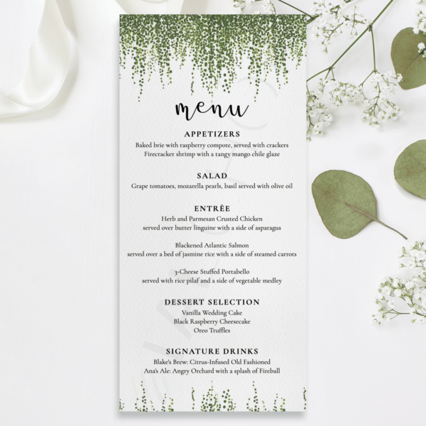 Dainty Greenery Menu