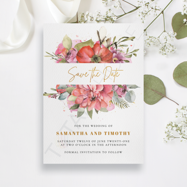 Floral and Gold Save the Date
