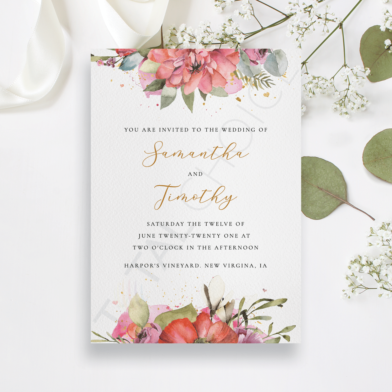 Floral and Gold Invitation Cards - Total Choice Shipping