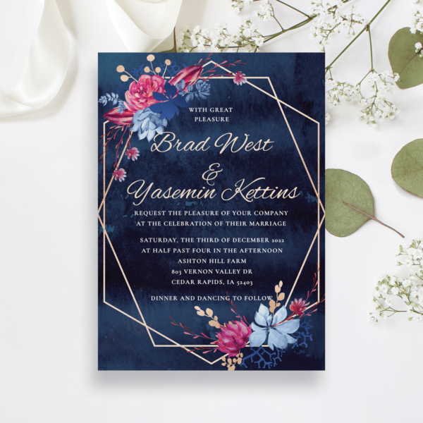 Navy and Burgundy Floral Invitation