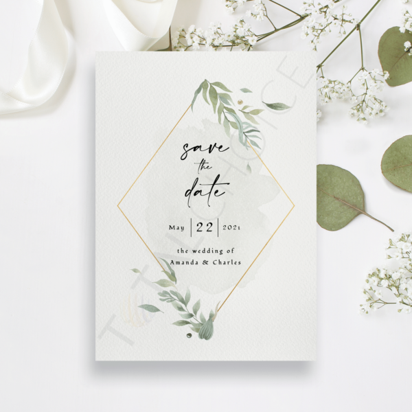Modern Gold Foliage Save the Date