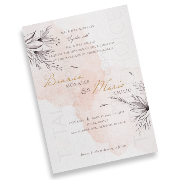 Peach & Grey Floral Invitation - Image 2