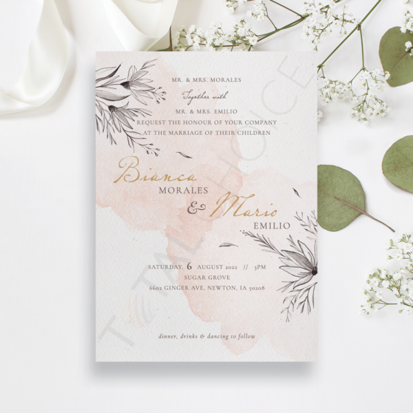 Peach & Grey Floral Invitation