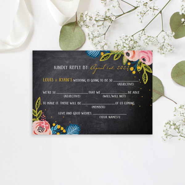 Rustic Chalkboard Floral RSVP