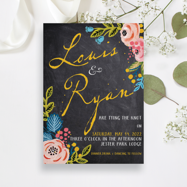 Rustic Chalkboard Floral Invitation