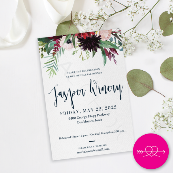 Winter Romance Rehearsal Dinner Card