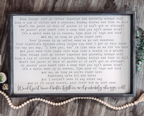 Better Together Lyrics Luke Combs Wooden Framed Sign 12x16